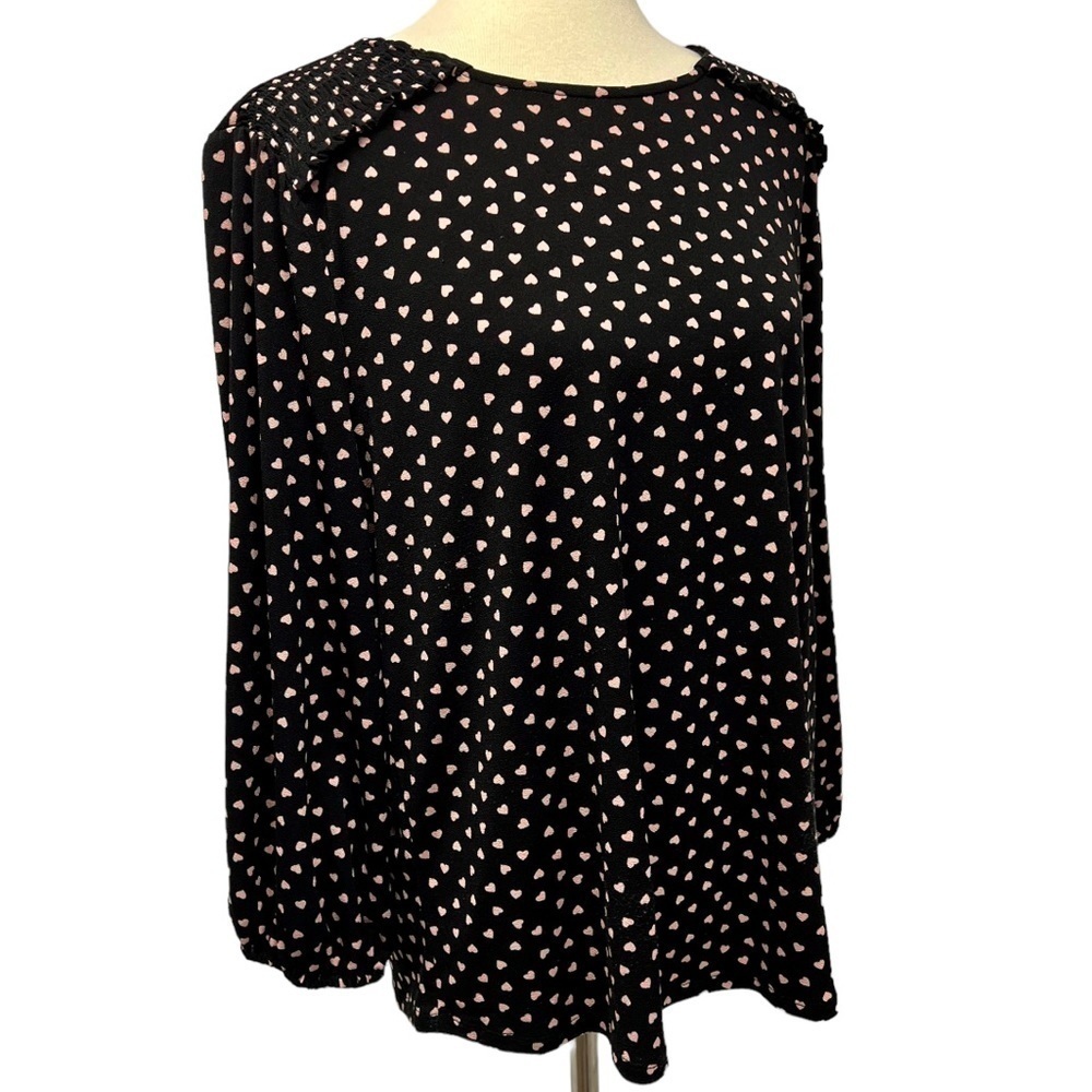 Adrianna Papell Black Heart Print Long Sleeve Top Women’s XL - Picture 11 of 13
